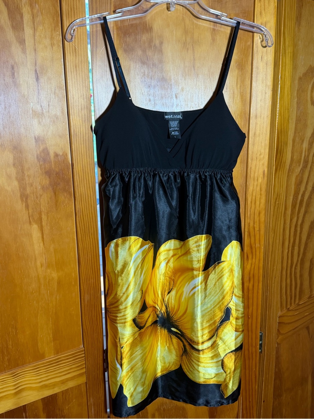 Wet Seal Black Slip Dress with Yellow Floral Print|Sz L| Lightweight, Party